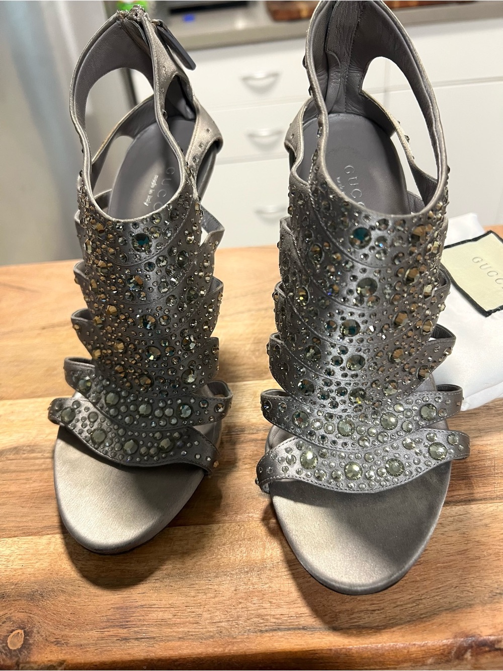 Gucci Silver Crystal-Embellished High Heel Sandals